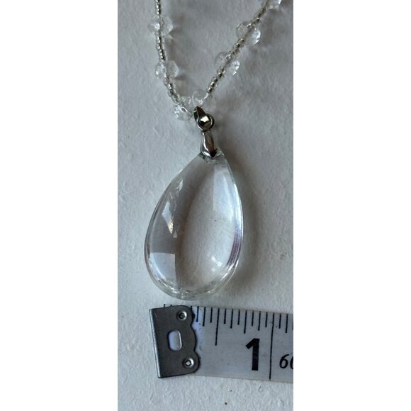 Unbranded Silver Fashion Necklace w/Clear Color Teardrop Shape Charm 14" Height - Picture 10 of 11